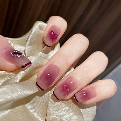 RUNRAYAY Pink Medium Press On Nails Mit Love Pearl, Blush Design French Tips Fack Nails Für Mädchen, Nude Nagelpresse Aus Acryl Für Frauen Und Mädchen Frühling Sommer von runrayay