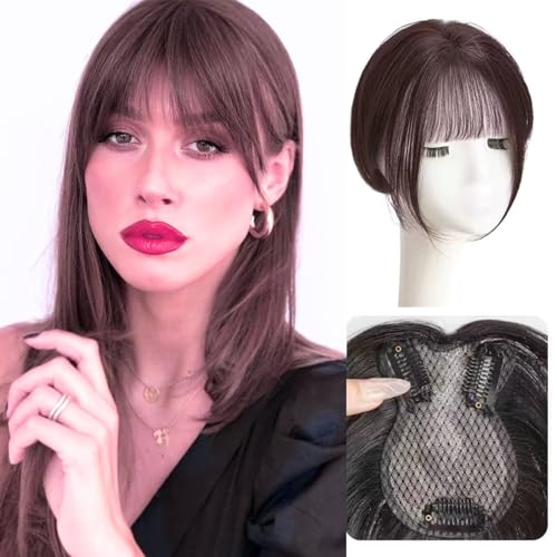 RUNRAYAY Real Human Hair Topper, 360 ° 3D -Abdeckung menschliches Haar Topper für Frauen mit dünnem Haarausfall mit französischem Pony, dunkelbrauner Stil 2 von runrayay