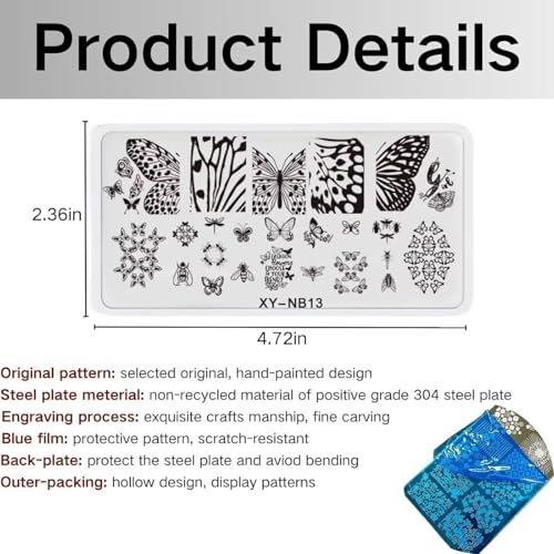 RUNRAYAY Schmetterlings-Nagelstempel-Set, Nailart-Stempelplatte, Nagellack-Silikon-Stempel-Vorlagen-Set von runrayay