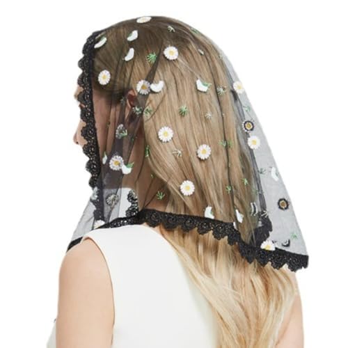 RUNRAYAY Short Catholic Chapel Veil]: Traditional Floral Lace Mantilla Veils for Church Latin Mass Head Covering Womens Girls Black, Style 1 von runrayay