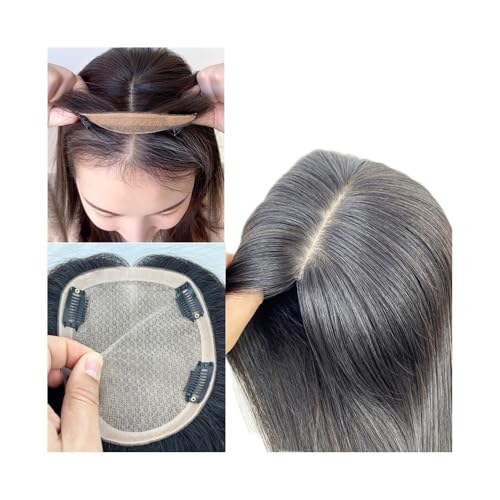 Haar-Topper, 12 × 14 cm Seidenbasis Damen Topper mit 4 Clips, natürlicher Mittelteil Perücke für malaysisches Virgin Echthaar Atmungsaktive Seide Top mit Babyhaar (10 Inches) von ruyi-1986
