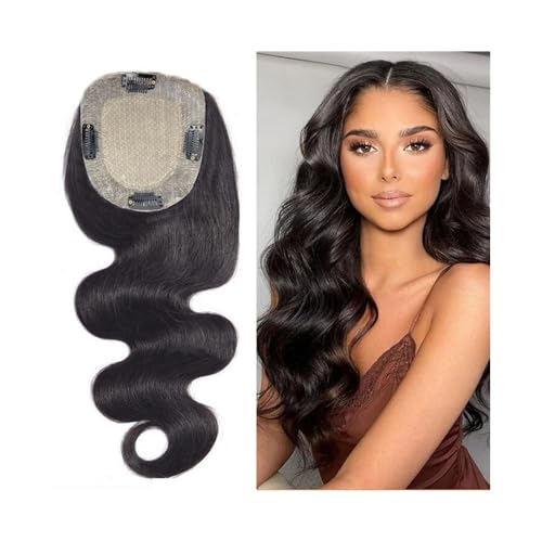 Topper für menschliches Haar für Frauen mit spärlichem Haar 8-22 Zoll Body Wave European Virgin Hair Pieces 15 x 16 cm Topper für Haare mit Basis aus Seide mit PU rund und 4 Clips (20 Zoll) von ruyi-1986