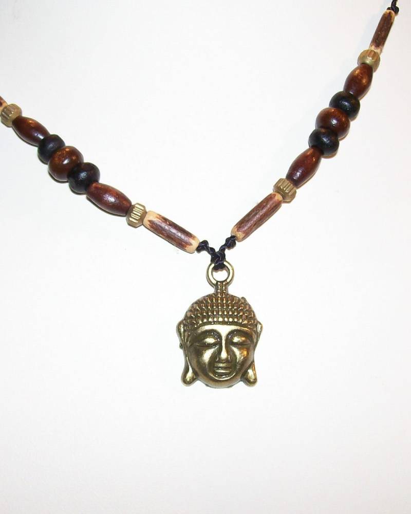 Bronz Meditating Buddha Kopf Anhänger Amulett Halskette von rykasbeads
