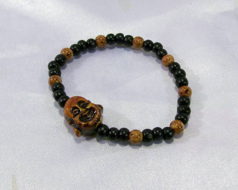 Buddha Happy Armband Schwarz Holzperlen Braun Flusssteine Etsy Dudes I Have Your Size & His Elastic Stretchy von rykasbeads