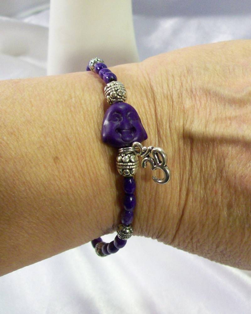 Buddha Happy Mala Japa Tibet Türkis Lila Holzperlen Armband Elastisch Dehnbar Oder Verstellbar Jetzt Verfügbar von rykasbeads