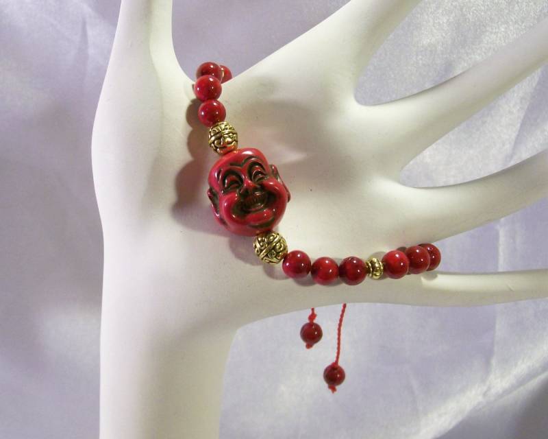 Buddha Wunderschönes Rot, Viele Farben Fluss Stein Armband Mala Japa Yoga Tibet Happy Elastisch Oder in Ihrer Größe Verstellbar Jetzt Verfügbar von rykasbeads