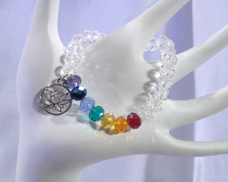 Chakra Armband Mit Lotus Blume Charm Spirituell Statement Mode Kristall Neu Jetzt Elastisch Oder Verstellbar Verfügbar von rykasbeads