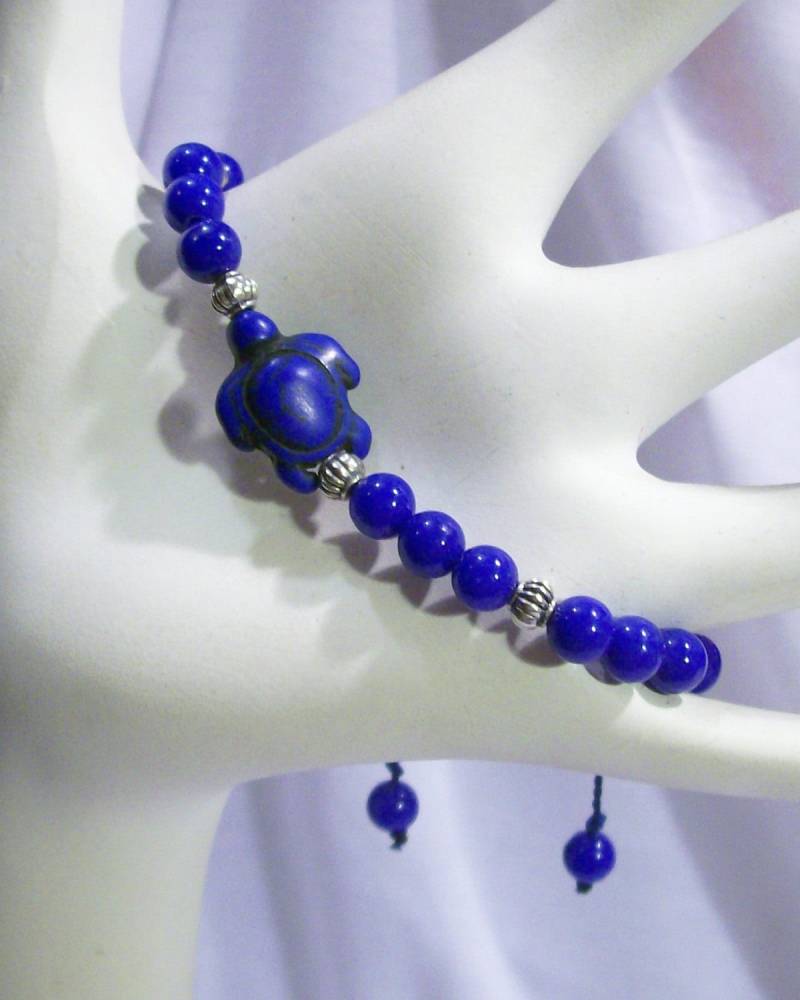 Price Cut New Turtle Blue Riverstones Ooak Armband Verstellbar von rykasbeads