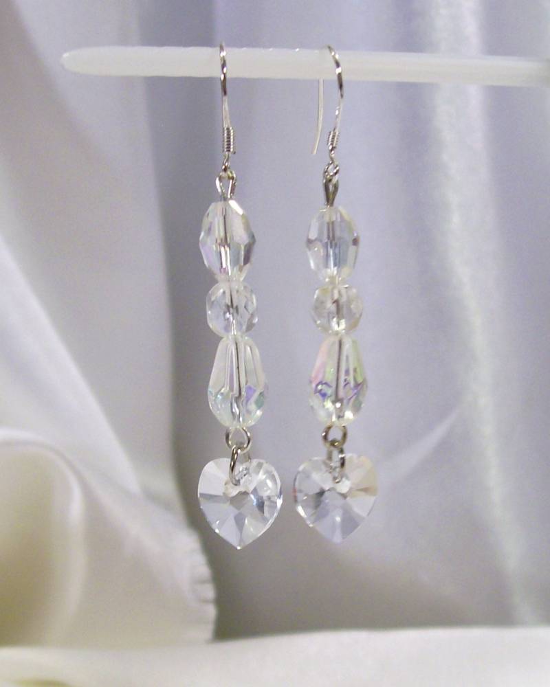 Valentines Save Were 7.00 Süße Hübsche Klare Swarovski Kristall Herzen Ss Ohrhaken von rykasbeads