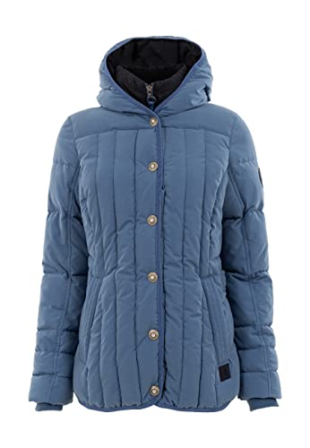 s’questo Damen Jacke Soquesto Winter Längssteppung eingesetzter Stehkragen Kapuze Knopfleiste Reißverschluss Taillenregulierung Taschen waschbar squesto, Gr. 46, Blau von s`questo