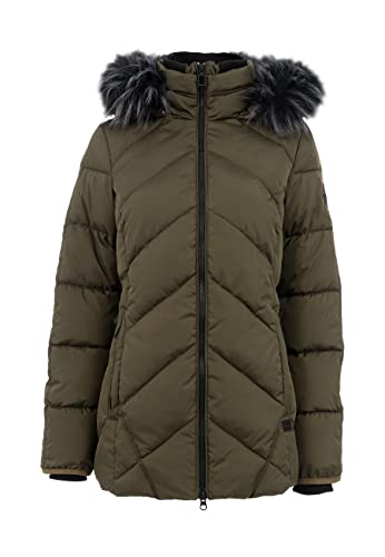 s’questo Damen Jacke Soquesto Winter Mantel diagonal gesteppt abnehmbare Kapuze Stehkragen Fake Fur Kapuzenrand Innentasche Rippware waschbar squesto, Gr. 40, Grün von s`questo