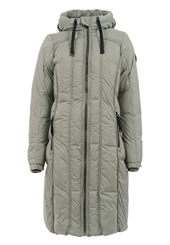 s’questo Damen Jacke Soquesto Winter Mantel vertikale Steppung Fake Daune Kapuze Stehkragen Rippbündchen Reißverschlusstaschen waschbar squesto, Gr. 42, Grün von s`questo