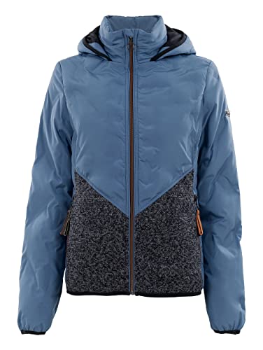 s’questo Damen Jacke Soquesto Winter Mix Match Pongé Tweed Kapuze Stehkragen Reißverschlusstaschen Rippware waschbar squesto, Gr. 36, Blau von s`questo