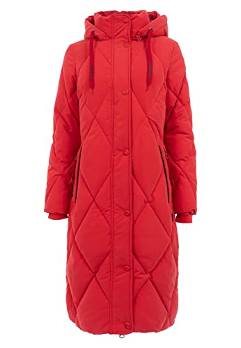 s’questo Damen Jacke Soquesto Winter Steppmantel lang Rautenmuster Kapuze Druckknopfleiste Reißverschluss Saum aufknöpfbar squesto, Gr. 40, Rot von s`questo