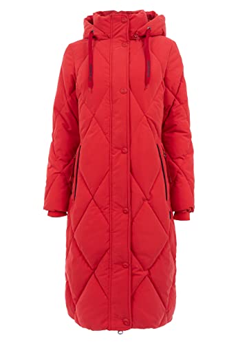 s’questo Damen Jacke Soquesto Winter Steppmantel lang Rautenmuster Kapuze Druckknopfleiste Reißverschluss Saum aufknöpfbar squesto, Gr. 42, Rot von s`questo