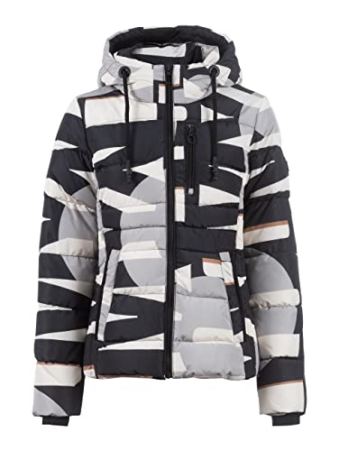 s'questo Damen Soquesto Jacke Steppjacke Winterjacke mit Kapuze und Allover-Print squesto, Gr. 40, Schwarz von s`questo