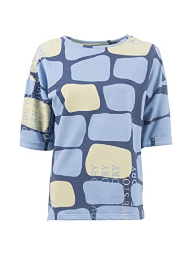 s'questo Damen Sweatshirt squesto Leicht Rundhals Kurzarm Komfortable Ärmel Allover Print Schrift Casual Soquesto, Gr. 36, Blau von s`questo