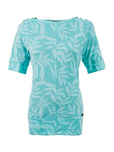 s'questo Damen T-Shirt Soquesto Oversized Ubootausschnitt Rundhals Komfortable Ärmel Knöpfe Blätter Allover-Print squesto, Gr.40, Grün von s`questo