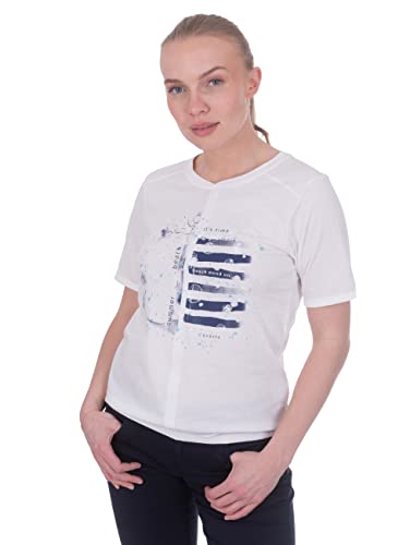 s'questo Damen T-Shirt Soquesto Shirt Sommer mit Print Tshirt Perlen Muscheln Motiv squesto, Gr.40, Weiß von s`questo