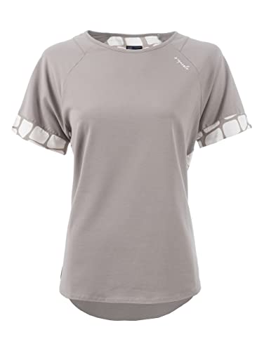 s‘questo Damen T-Shirt squesto Rundhals Kurzarm Gemusterter Rücken Abgerundeter Saum Sommer Casual Locker Viskose Soquesto, Gr. 40, Braun von s`questo