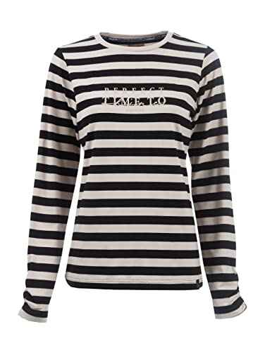 s'questo Langarmshirt Damen Soquesto Shirt mit Langen Ärmeln Gestreift mit Schrift Shirt mit Streifen squesto, Gr.40, Schwarz von s`questo