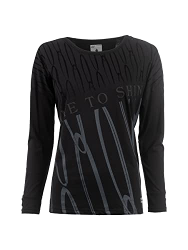 s'questo Longshirt Damen Soquesto Langes Shirt Rundhals Baumwolle Lange Ärmel mit Print squesto, Gr.36, Schwarz von s`questo