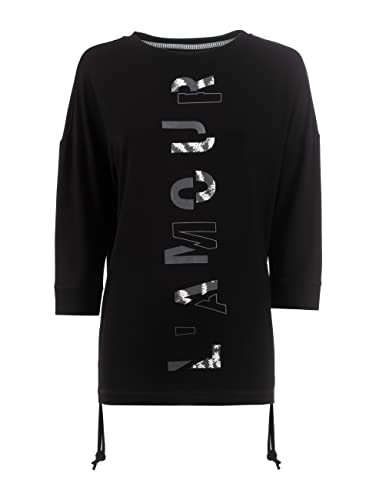 s'questo Sweatshirt Damen Soquesto Oberteil mit 3/4 Ärmel Rundhals Schriftzug Print squesto, Gr.38, Schwarz von s`questo