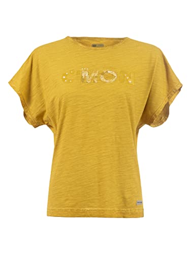 s'questo T-Shirt Damen Soquesto Shirt mit Print und Perlen Tshirt Schrift Druck Muster, Gr.40, Braun von s`questo