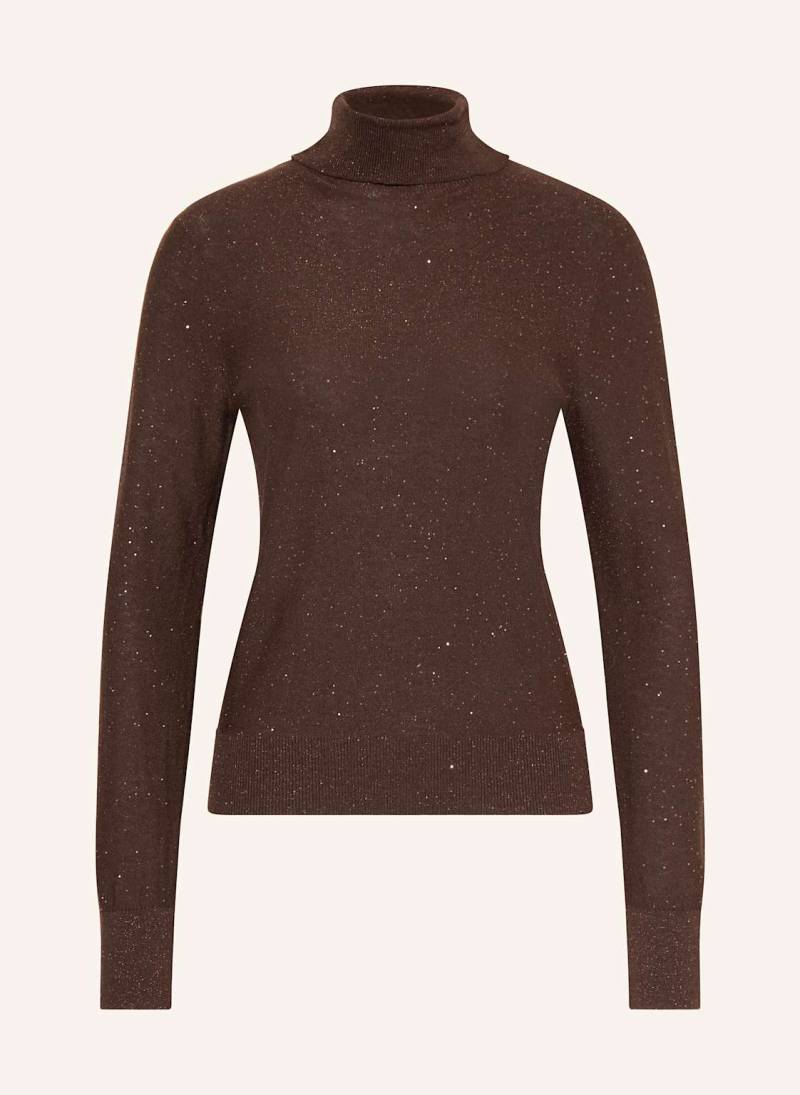 S.Oliver Black Label Rollkragenpullover Mit Glitzergarn Und Pailletten braun von s.Oliver BLACK LABEL