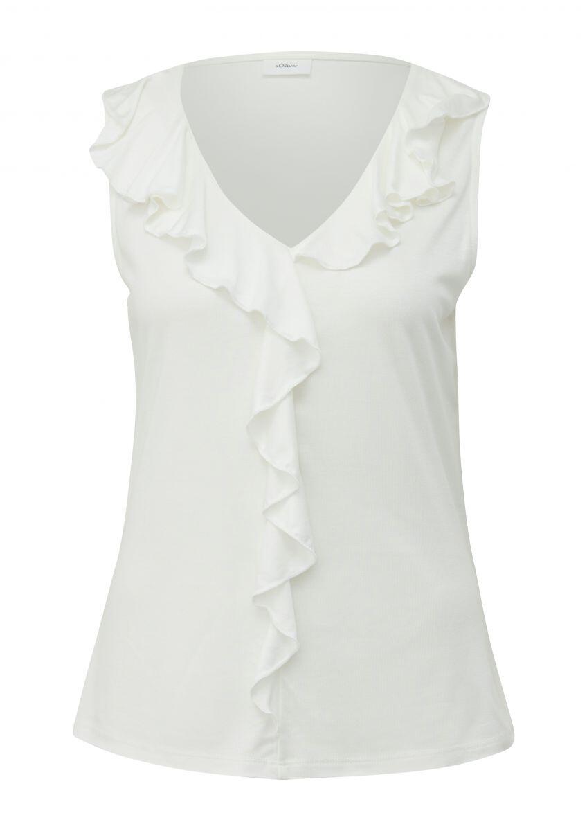 s.Oliver BLACK LABEL - Ärmelloses T-Shirt mit Rüschen weiß - Gr. - 40 von s.Oliver BLACK LABEL