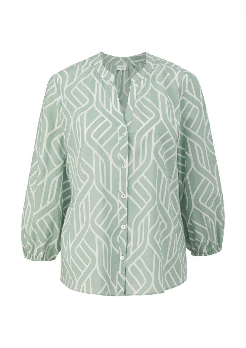 s.Oliver BLACK LABEL - Baumwollbluse mit All-over-Print und Raffung grün - Gr. - 38 von s.Oliver BLACK LABEL