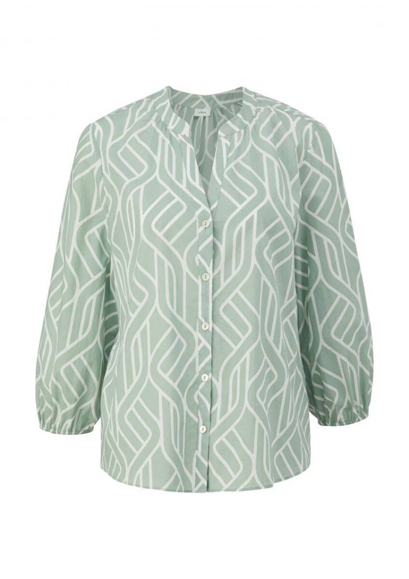 s.Oliver BLACK LABEL - Baumwollbluse mit All-over-Print und Raffung grün - Gr. - 38 von s.Oliver BLACK LABEL