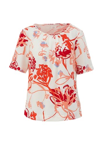 s.Oliver BLACK LABEL Damen 2145008 Bluse Kurzarm mit Allover Print, Creme 02A2, 42 von s.Oliver BLACK LABEL