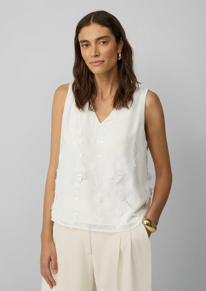 s.Oliver Blusentop Bluse Ärmellose Bluse mit V-Ausschnitt und floralen Applikationen von s.Oliver