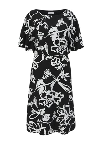 s.Oliver BLACK LABEL Damen 2141853 Midi Kleid mit Allover Muster, schwarz 99A1, 34 von s.Oliver BLACK LABEL