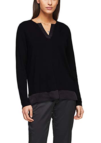 s.Oliver BLACK LABEL Damen Feinstrickpullover mit Satin-Blende Black 34 von s.Oliver BLACK LABEL