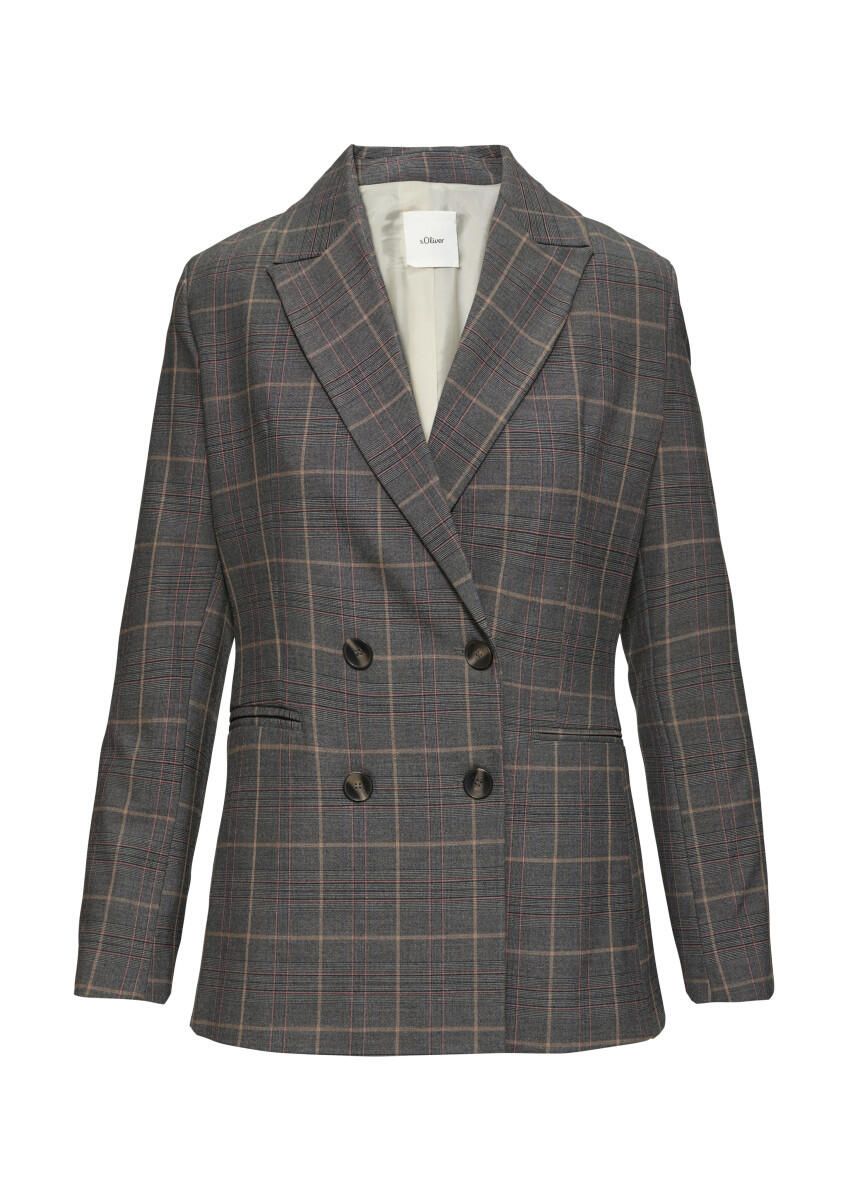 s.Oliver BLACK LABEL - Doppelreihiger Karo-Blazer im Slim Fit blau - Gr. - 46 von s.Oliver BLACK LABEL
