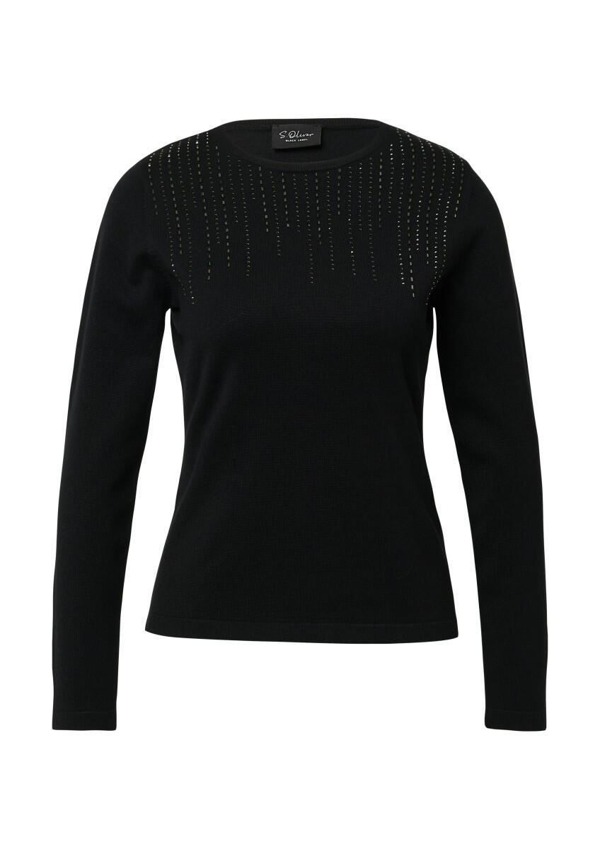 s.Oliver BLACK LABEL - Feinstrick-Pullover im Slim Fit mit Schmucksteinen schwarz - Gr. - 34 von s.Oliver BLACK LABEL