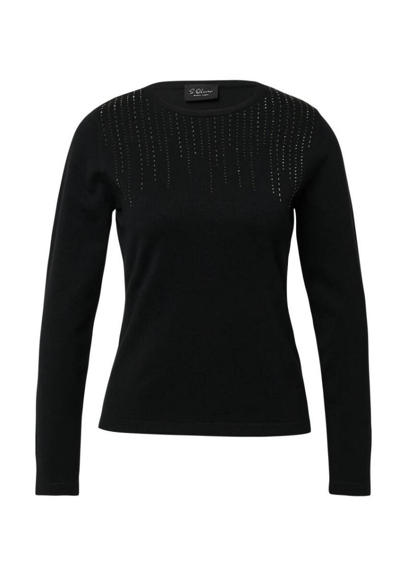 s.Oliver BLACK LABEL - Feinstrick-Pullover im Slim Fit mit Schmucksteinen schwarz - Gr. - 44 von s.Oliver BLACK LABEL