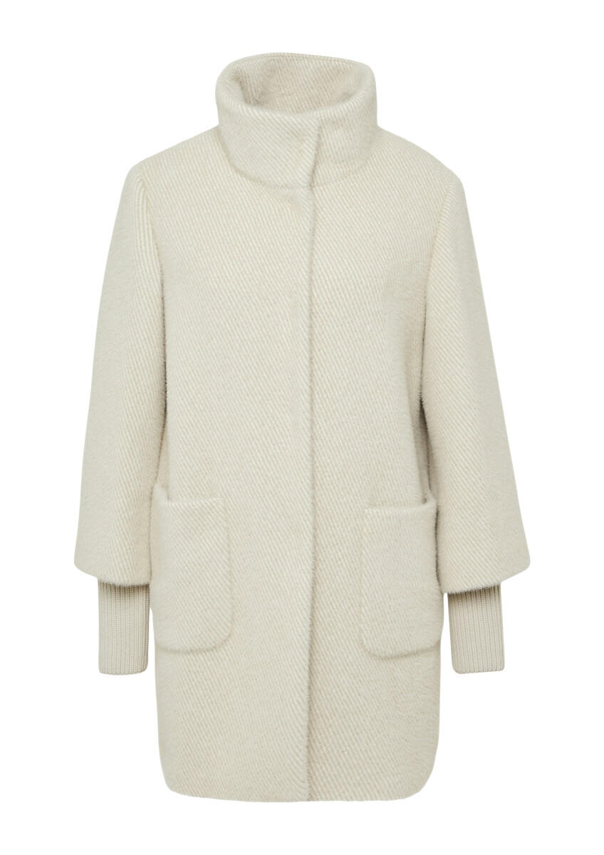 s.Oliver BLACK LABEL - Flauschiger Mantel mit Stehkragen beige - Gr. - 38 von s.Oliver BLACK LABEL