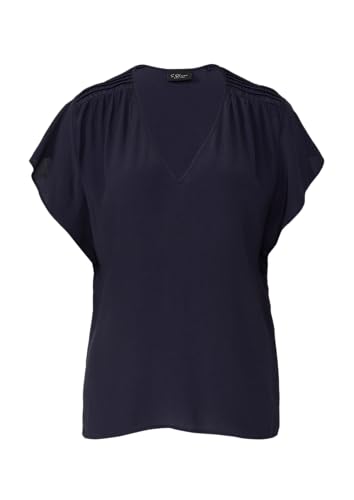 s.Oliver BLACK LABEL Fließende Viskosebluse mit Smok-Effekt und Volantärmeln Navy 40 von s.Oliver BLACK LABEL