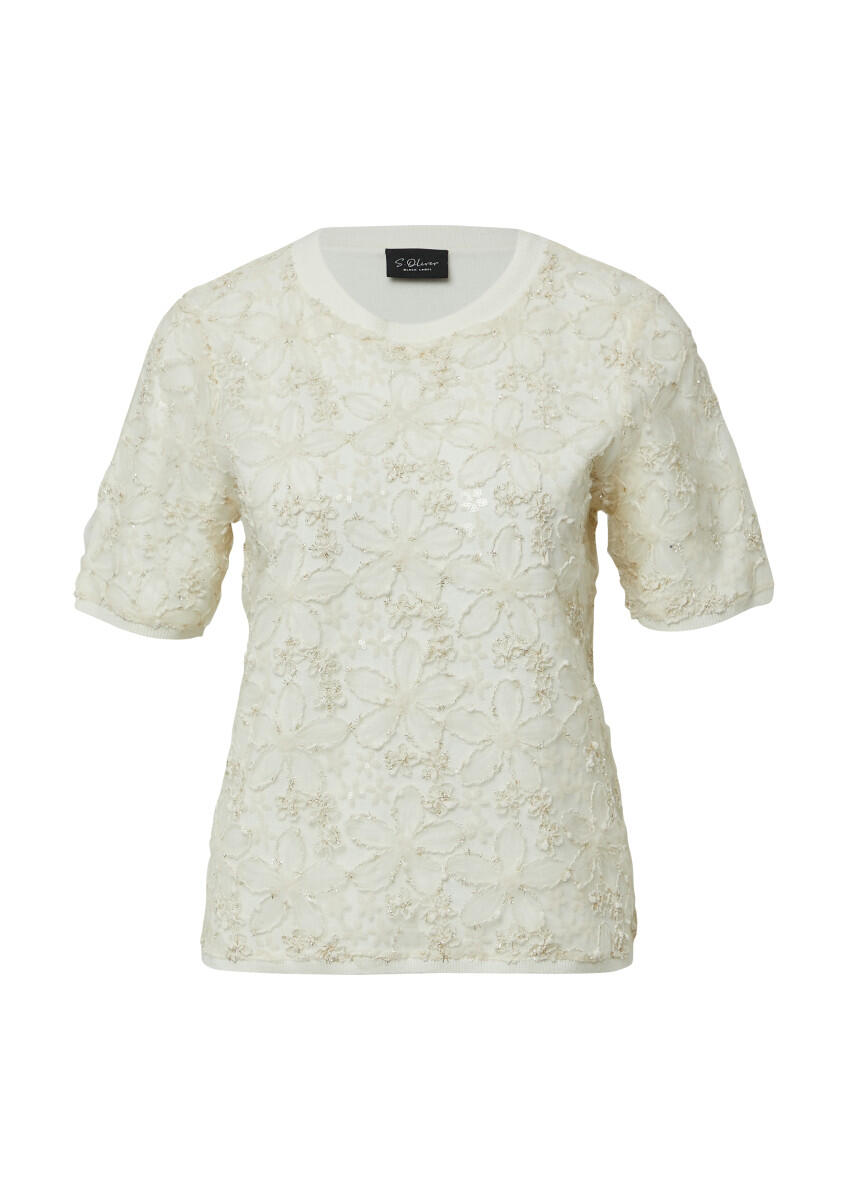 s.Oliver BLACK LABEL - Floral gemustertes Shirt mit Pailletten und Glitzergarn weiß - Gr. - 34 von s.Oliver BLACK LABEL
