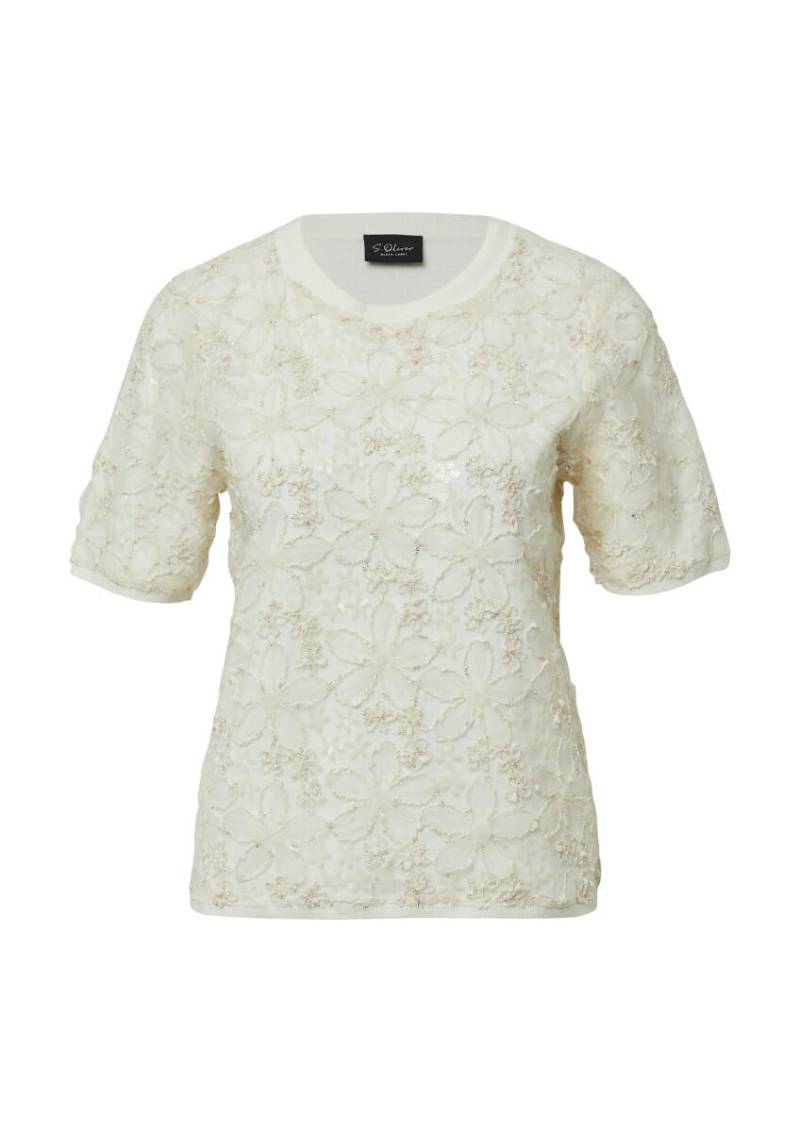 s.Oliver BLACK LABEL - Floral gemustertes Shirt mit Pailletten und Glitzergarn weiß - Gr. - 34 von s.Oliver BLACK LABEL