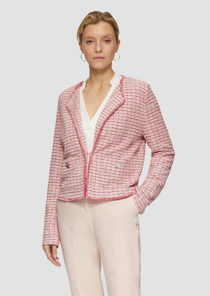 s.Oliver BLACK LABEL Funktionsjacke Bouclé-Jacke mit Fransen Zierknopf von s.Oliver BLACK LABEL
