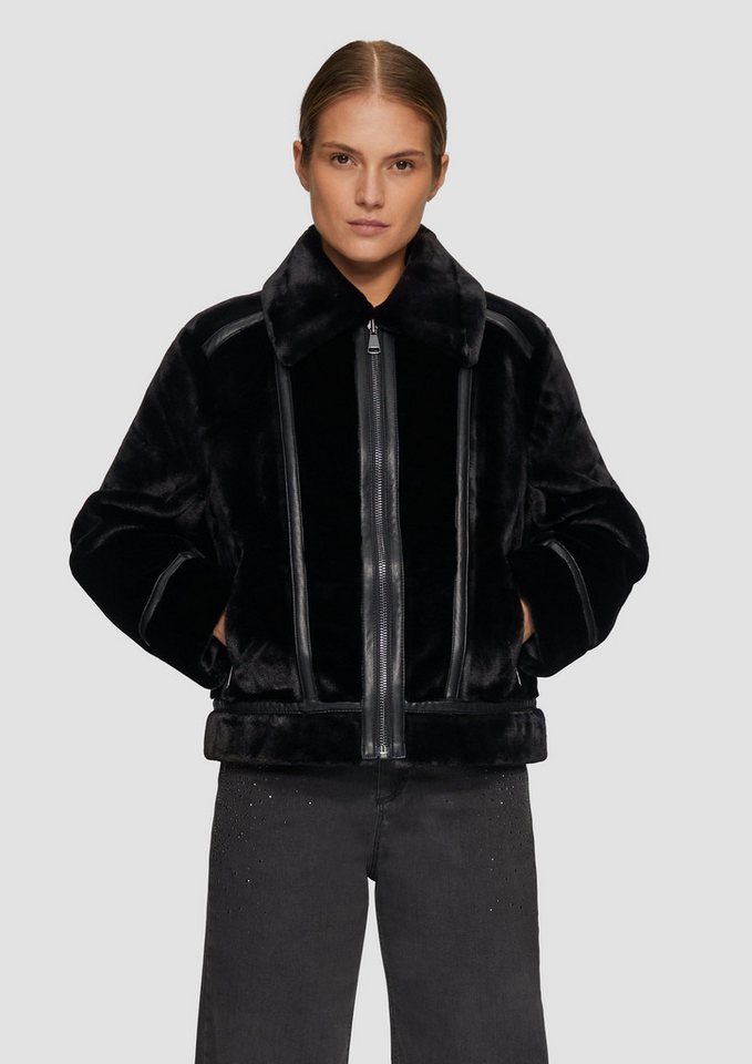 s.Oliver BLACK LABEL Funktionsjacke Jacke aus Web-Pelz im Biker-Stil Tape von s.Oliver BLACK LABEL