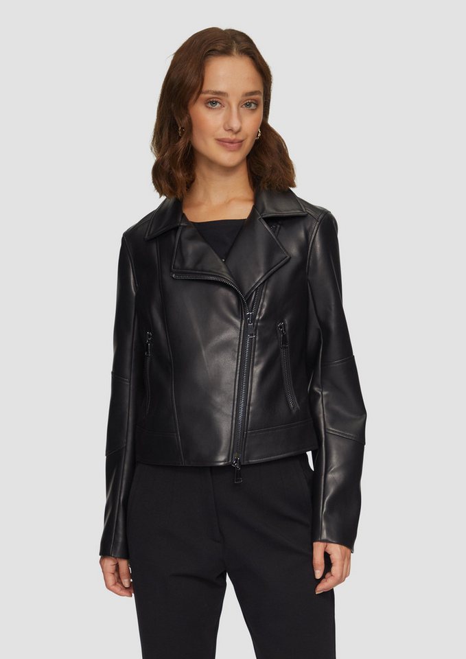 s.Oliver BLACK LABEL Funktionsjacke Schmal geschnittene Kunstleder-Jacke mit Reverskragen Reißverschluss von s.Oliver BLACK LABEL