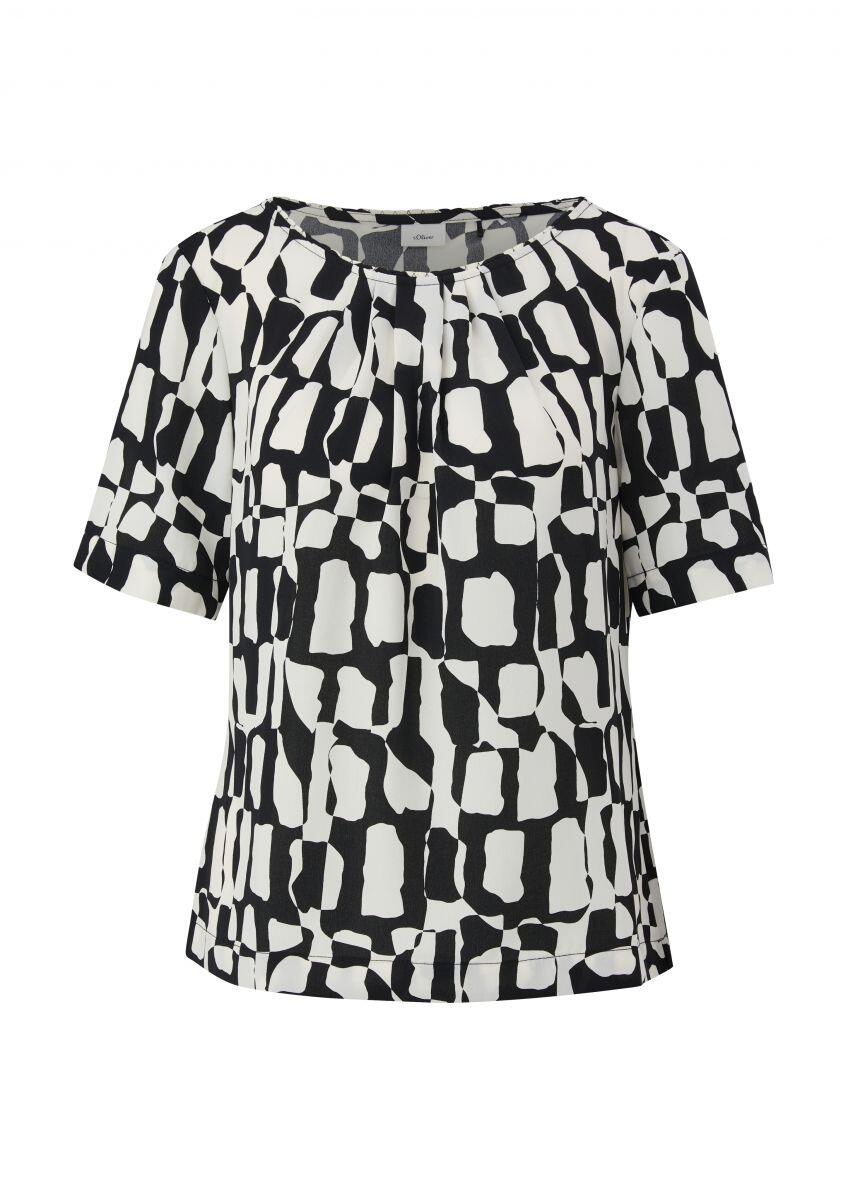 s.Oliver BLACK LABEL - Gemusterte Bluse mit Falten-Details schwarz/weiß - Gr. - 34 von s.Oliver BLACK LABEL