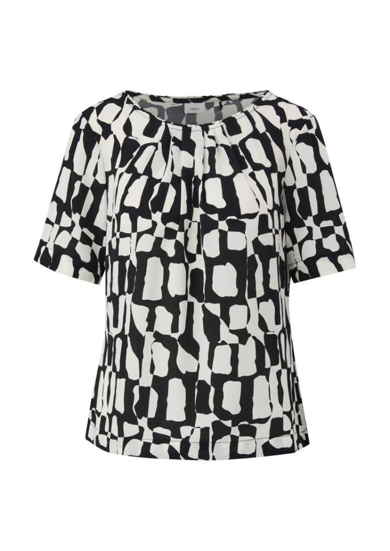 s.Oliver BLACK LABEL - Gemusterte Bluse mit Falten-Details schwarz/weiß - Gr. - 34 von s.Oliver BLACK LABEL