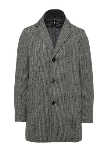s.Oliver BLACK LABEL Herren 2154680 Mantel Aus Wollmix Mit Integriertem Stepp-Einsatz, Grau/Schwarz 95P1, 94 EU von s.Oliver BLACK LABEL