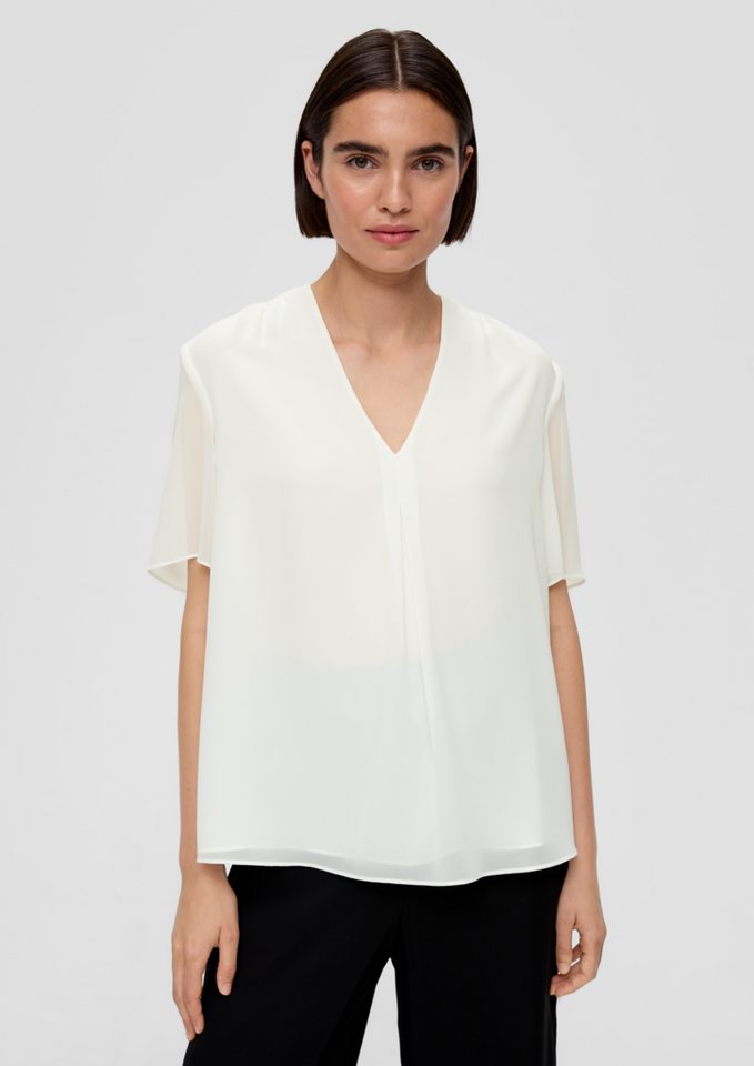 s.Oliver BLACK LABEL Kurzarmbluse Bluse mit V-Ausschnitt Raffung von s.Oliver BLACK LABEL
